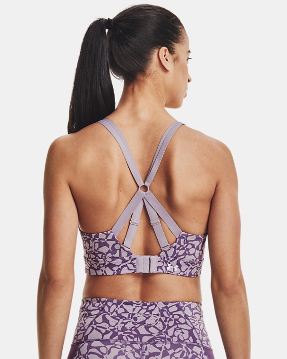 Women's HeatGear® High Printed Sports Bra, Purple, pdpMainDesktop image number 1